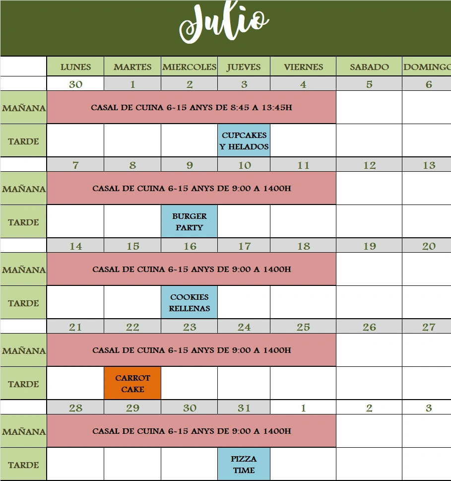 calendario Junio 2024 La Tata & Sweets
